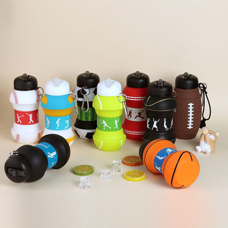 Silicone Football Foldable Water Bottle Kettle Unisex Drinking Bottles for Gym Outdoor Activity