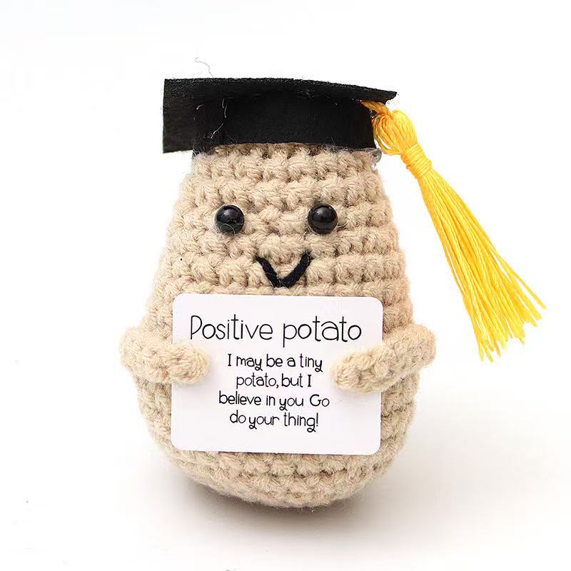 Handmade Cute Knitted Positive Potato Mini Doll Ornaments Funny Crochet Decorations Encouragement Gift New Craft Supplies