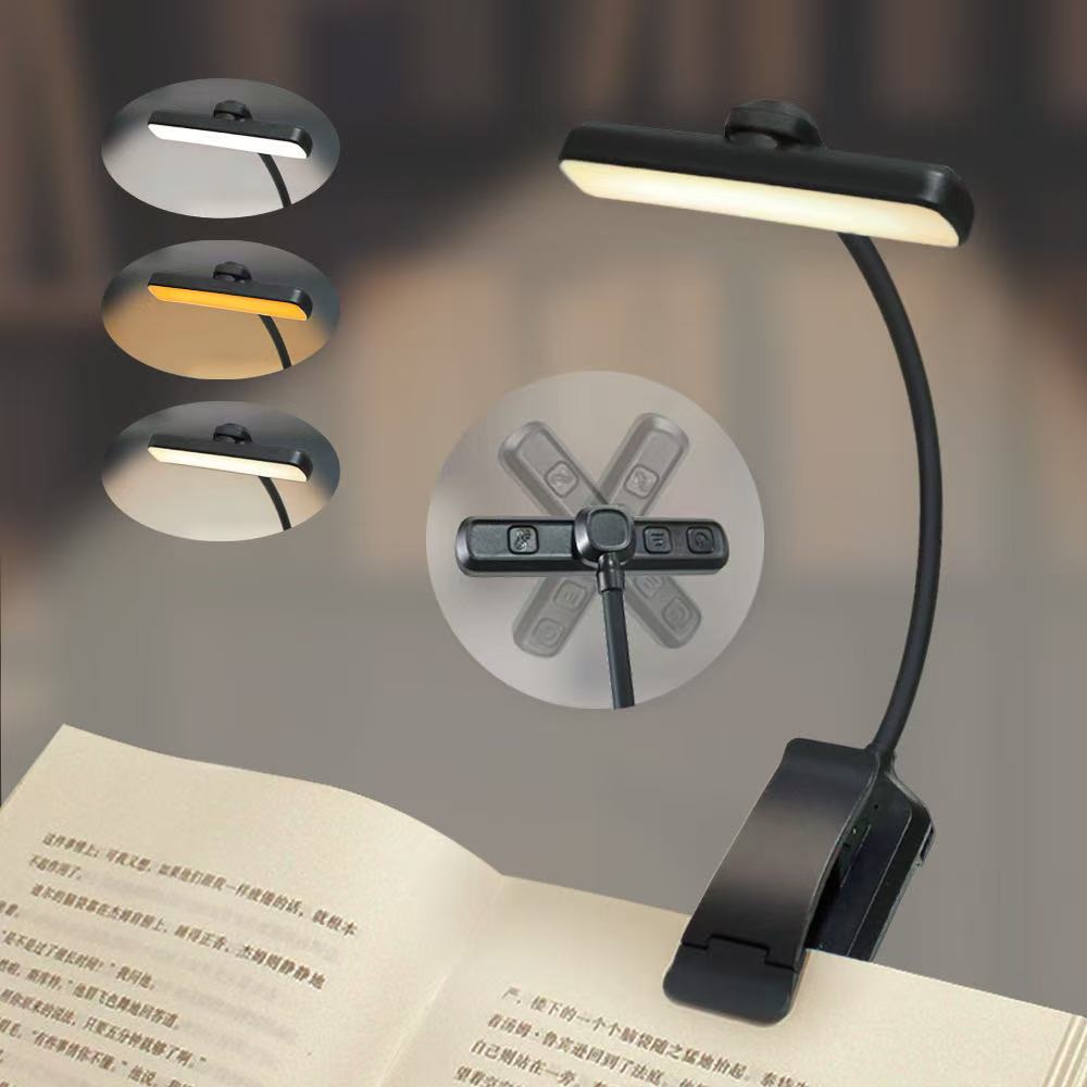 LED Infinite Dimming Eye Caring Clip on Rechargeable Memory Function Book Light for Reading in Bed 80 Hrs Runtime