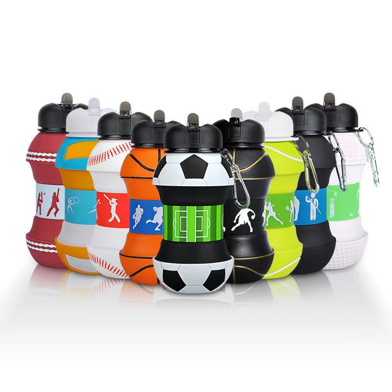 Silicone Football Foldable Water Bottle Kettle Unisex Drinking Bottles for Gym Outdoor Activity