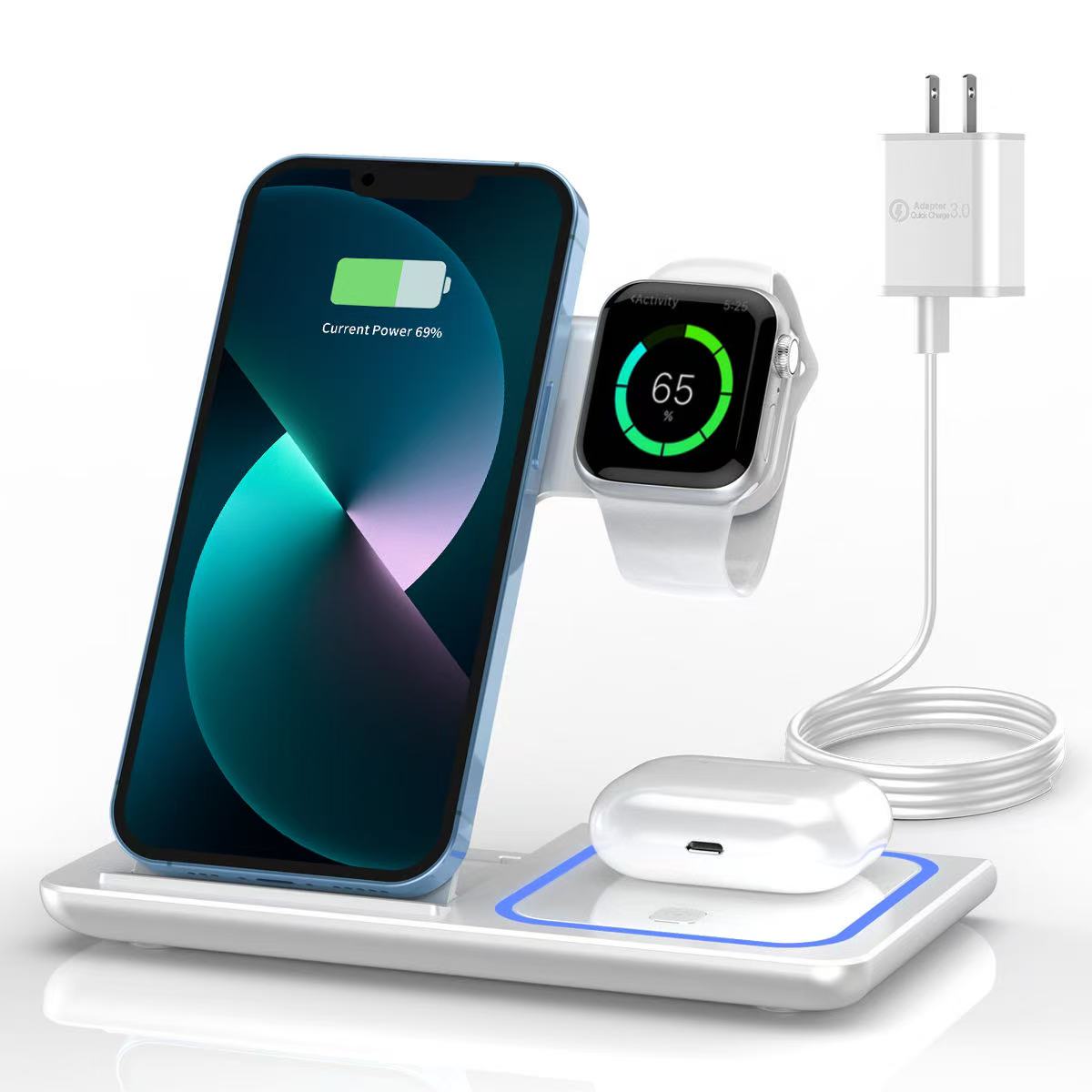 Magnetic 15W 4-in-1 RGB Night Light Wireless Charger Stand OTP Protected Smart Watch Stand for iPhone 16 15 14 Pro Max