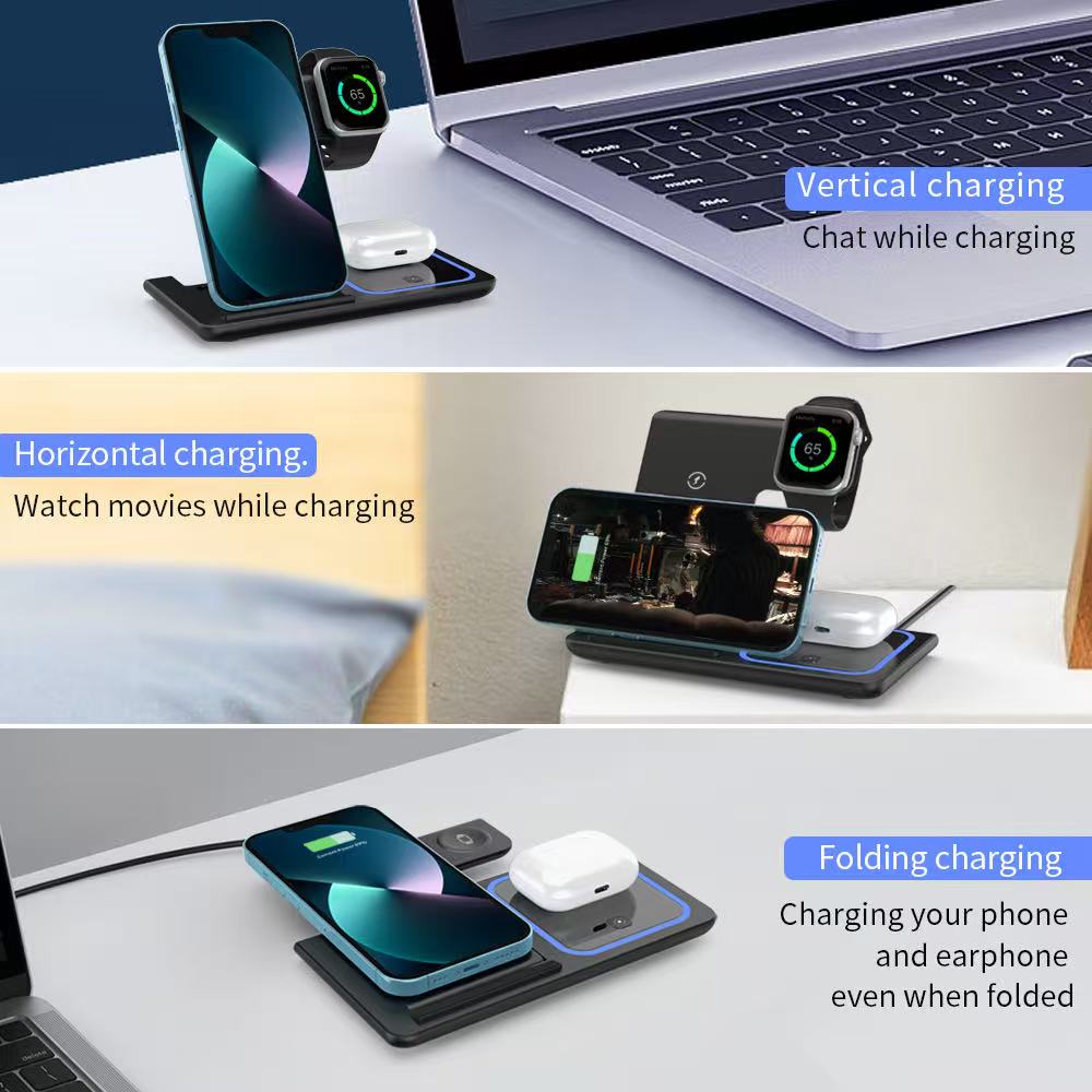 Magnetic 15W 4-in-1 RGB Night Light Wireless Charger Stand OTP Protected Smart Watch Stand for iPhone 16 15 14 Pro Max